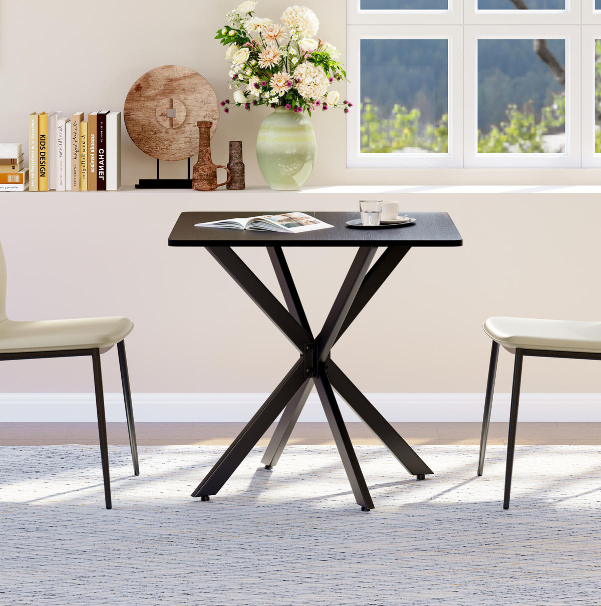 BEISTELLTISCH 80/80/75 cm in Schwarz mit X-Gestell und höhenverstellbaren Füßen - Schwarz, Holzwerkstoff (80/80/75cm) - Flora Grace