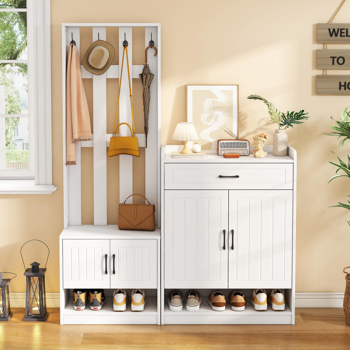 GARDEROBE Set Weiß Schuhschrank Paneel Flurmöbel Matt 180cm - Weiß, Holzwerkstoff (140.6/180/30.5cm) - FLIEKS