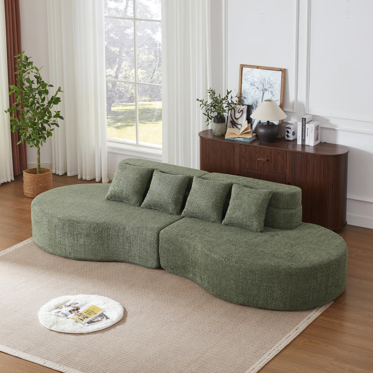 4-SITZER SOFA Chenille Grün modular - Grün, Textil (310/65/110cm) - WISHDOR