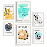 POSTER Set Mit 6 Abstrakte Grundlage Plakate Mit Ästhetischer Kunstausstellung Vollfarbige Illustrationen Für Innenarchitektur A3 & A4 Weißer Rahmen - Weiß, Papier (29/3cm) - Nacnic