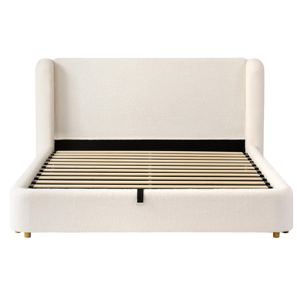 POLSTERBETT 160/200 cm mit hydraulischem Bettkasten, Lattenrost und abnehmbarem Bouclé-Kopfteil, Beige - Beige, Textil (160/200cm) - Redom