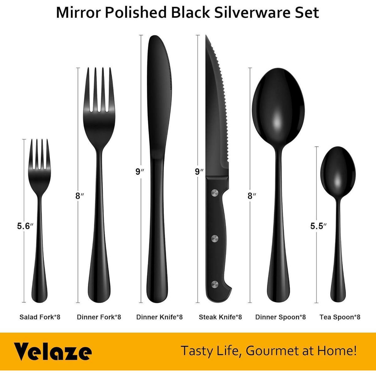 BESTECKSET 48-teilig für 8 Personen Schwarz - Schwarz, Metall