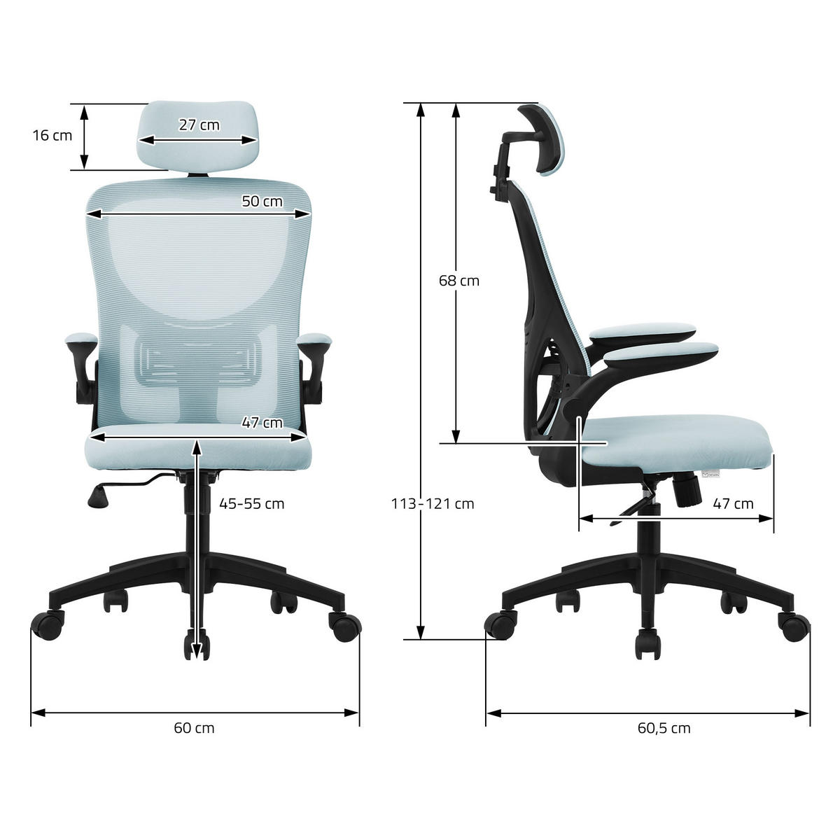 SCHREIBTISCHSTUHL Ergonomic blau - Blau, Kunststoff (60.5/121/60cm) - ML-DESIGN