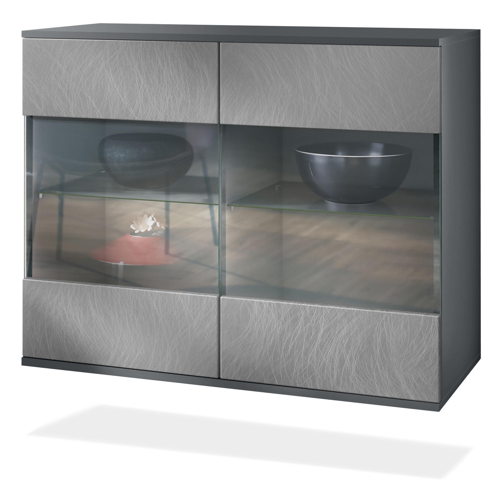 KOMMODE Bari Scratchy Metal - Silberfarben, Holzwerkstoff (92.5/73.5/35cm) - Vladon