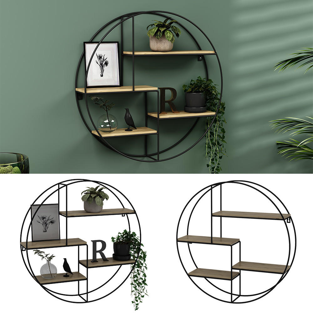 WANDREGAL Fyrk Eiche 55 x 55 cm Rund - Eichefarben/Schwarz, Holzwerkstoff (55/55/11cm) - Vicco