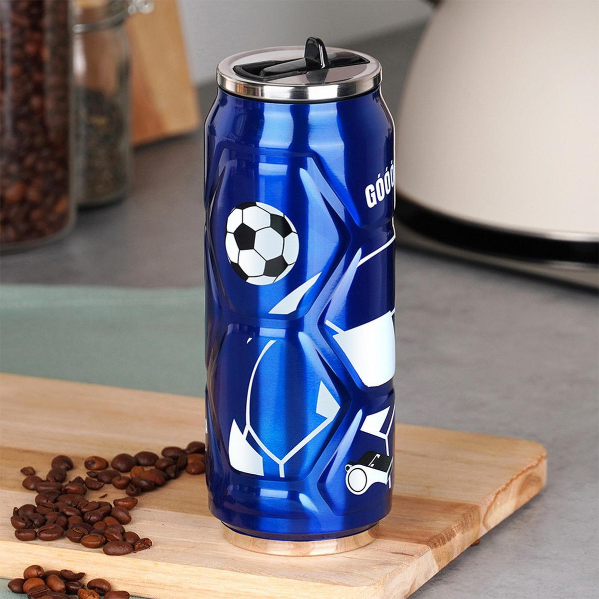 THERMOBECHER Dose Fußball 500 ml Blau - Blau, Metall (0.5L) - Orion 