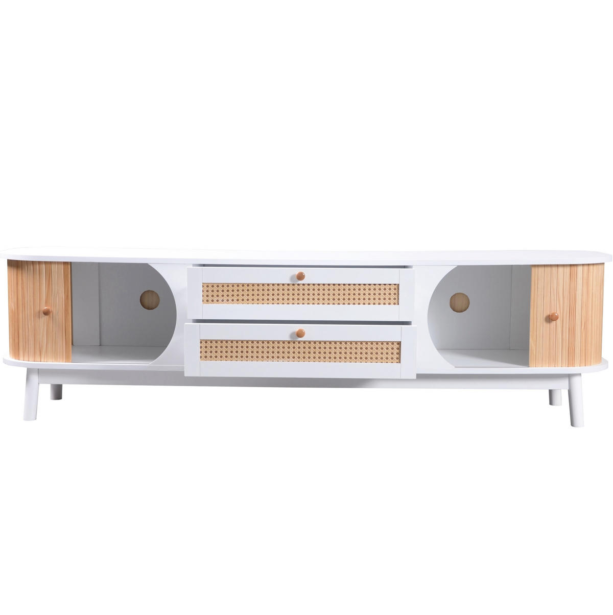 TV-LOWBOARD aus MDF 170x39,5x46 cm Weiß mit Rattan-Schubladen und Türen - Weiß, Holzwerkstoff (170/39.5/46cm) - IVMEU