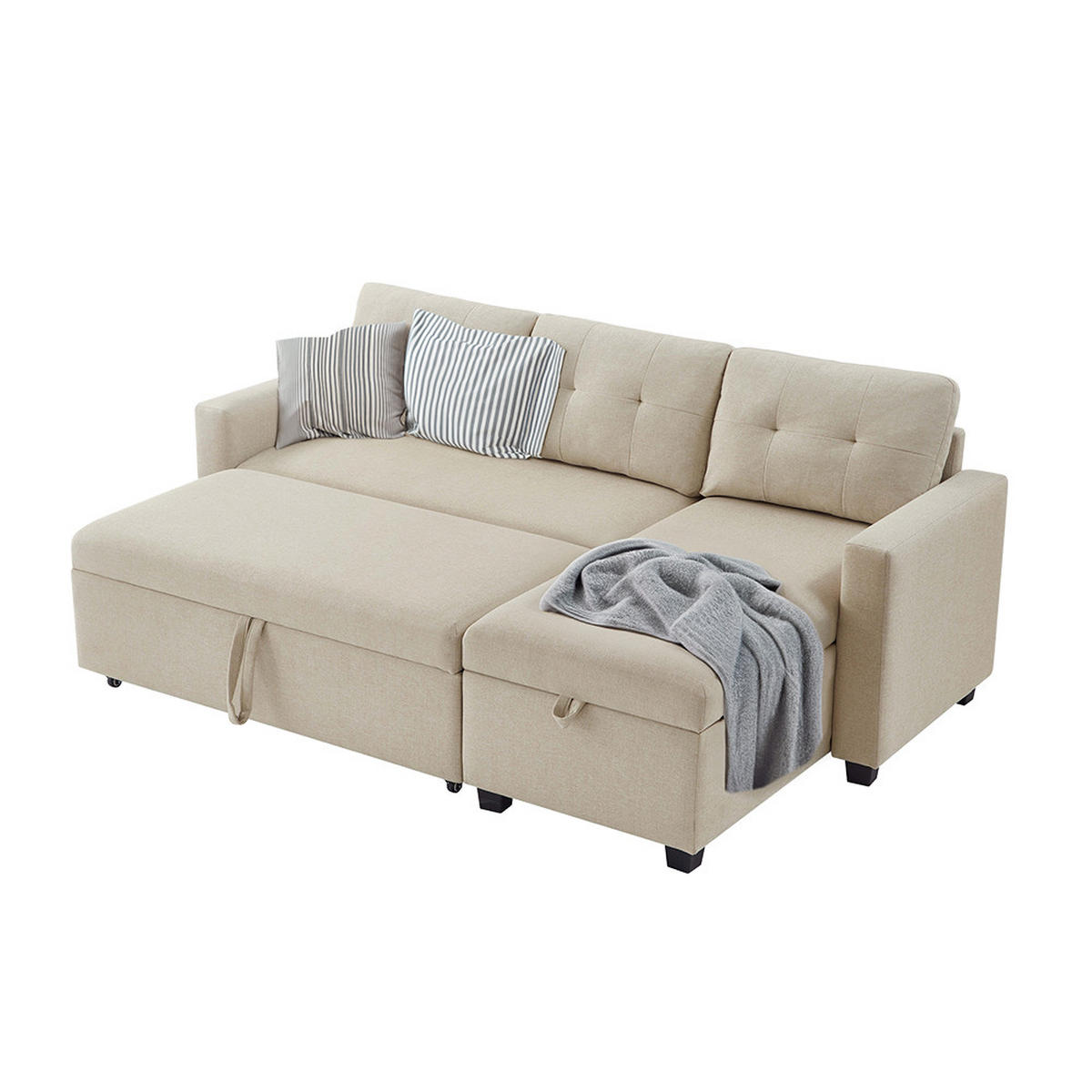 SOFA L-FORM Campina Beige 226 x 163 cm mit Schlaffunktion - Beige, Holz (226/163cm) - VitaliSpa