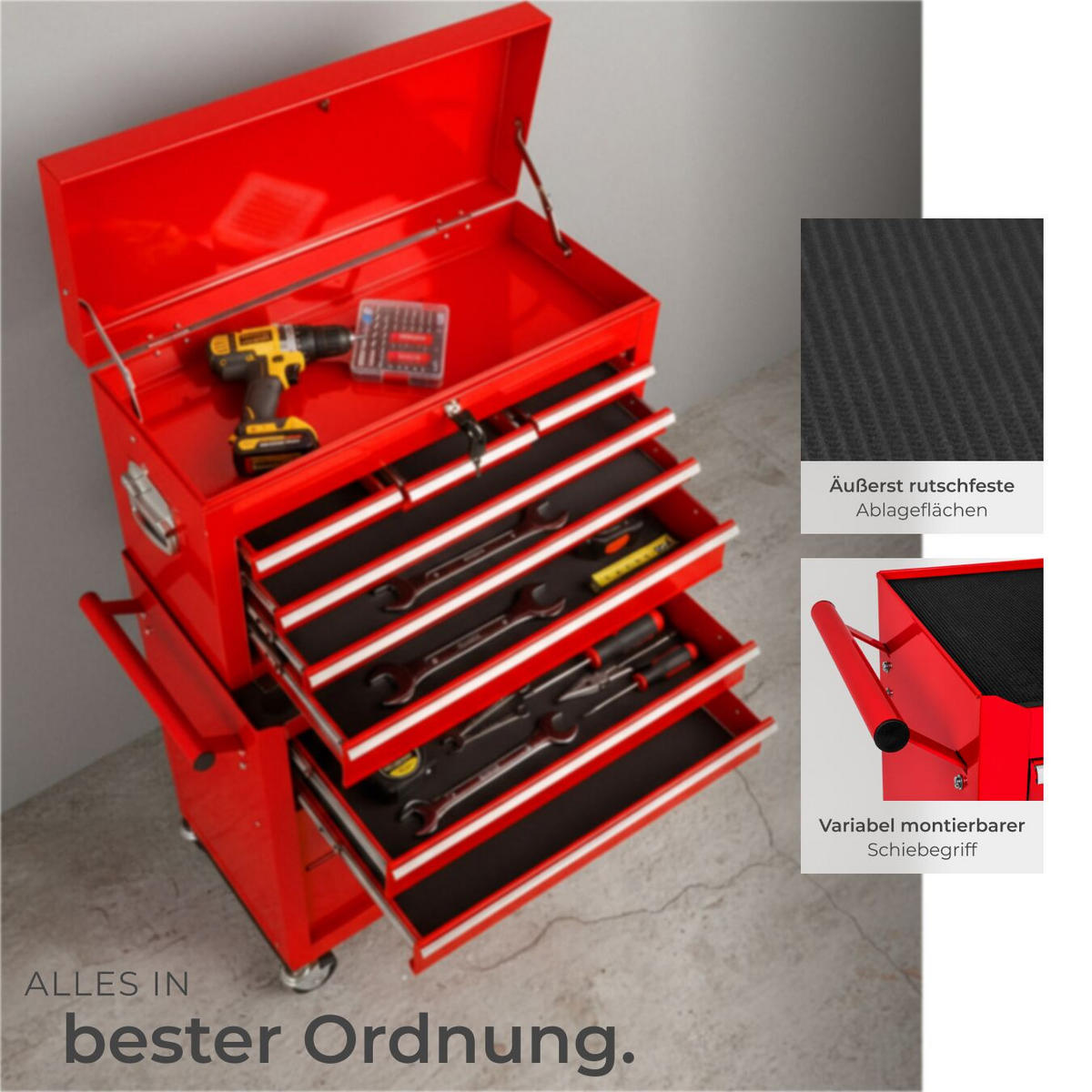 WERKZEUGWAGEN ,Rollen Ø 100 mm,rot - Rot, Metall (33/110/69cm) - tectake