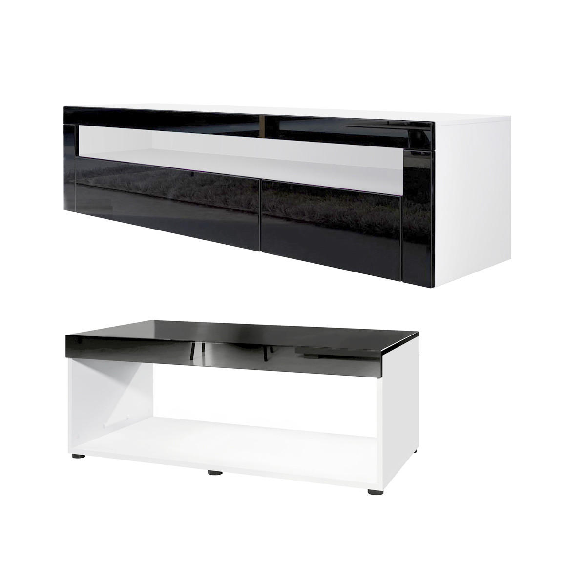 WOHNZIMMERSET Berlin Schwarz Hochglanz - Schwarz Hochglanz, Holzwerkstoff (155/46/40cm) - Vladon