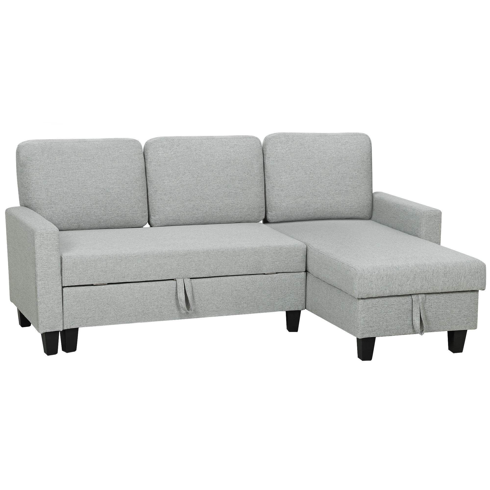ECKSCHLAFSOFA DE-14616 mit Bettfunktion und Stauraum Hellgrau - Hellgrau, Textil (129/197cm) - ComfortXL