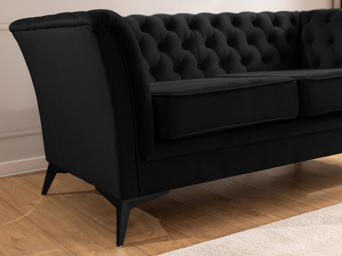 CHESTERFIELD-SOFA 2-sitzer Whitby Schwarz Samt mit schwarzen Füßen - Schwarz, Holz/Textil (175/78/82cm) - S-Style Möbel