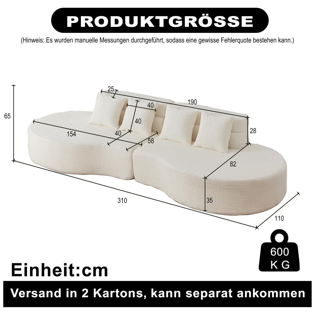 4-SITZER SOFA Chenille Beige 2-teilig modular - Beige, Textil (310/65/110cm) - WISHDOR