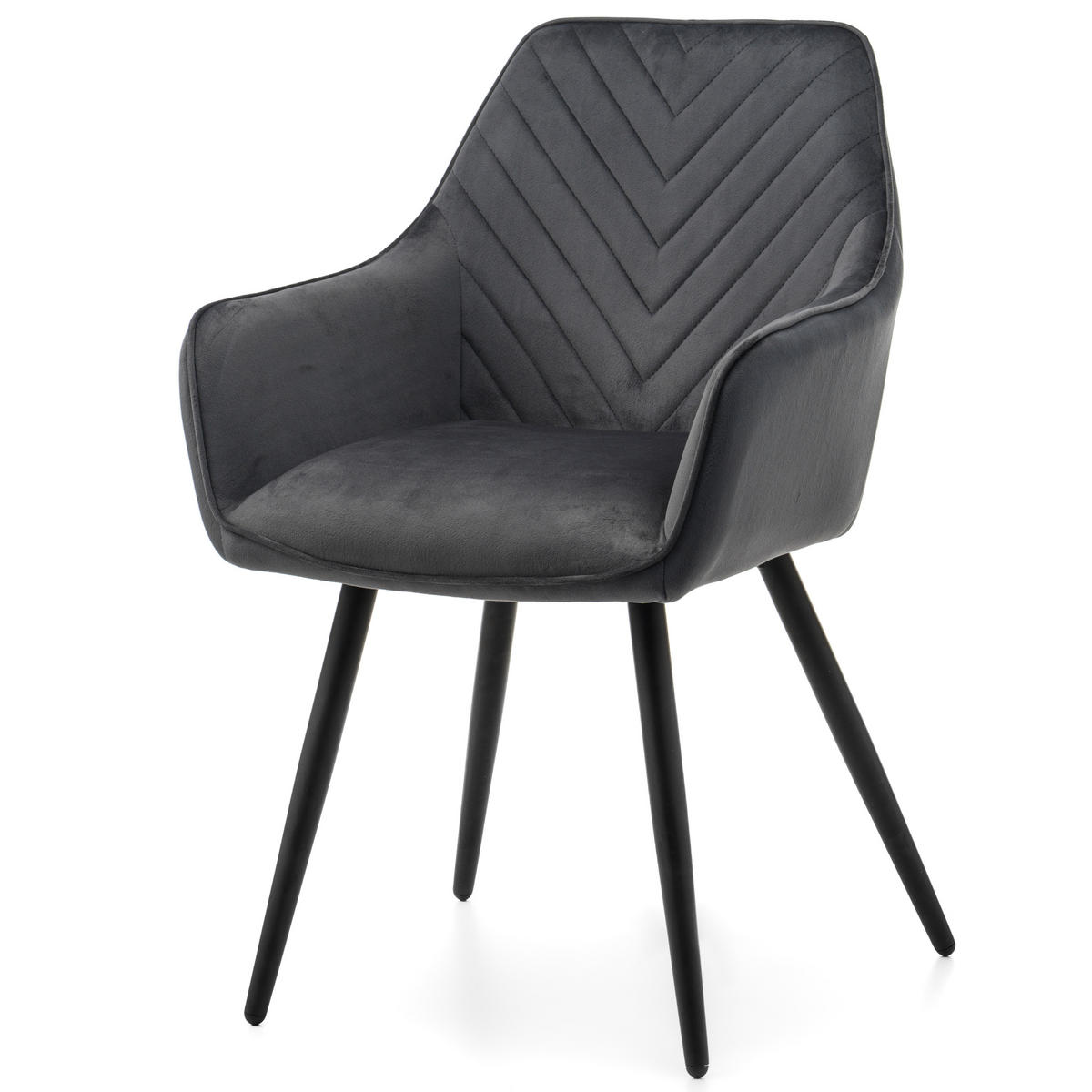 STUHL VASTO gepolstert mit Steppung - grau - Samt Velours - Schwarz/Grau, Textil/Metall (58/87/60cm) - NEW HOME
