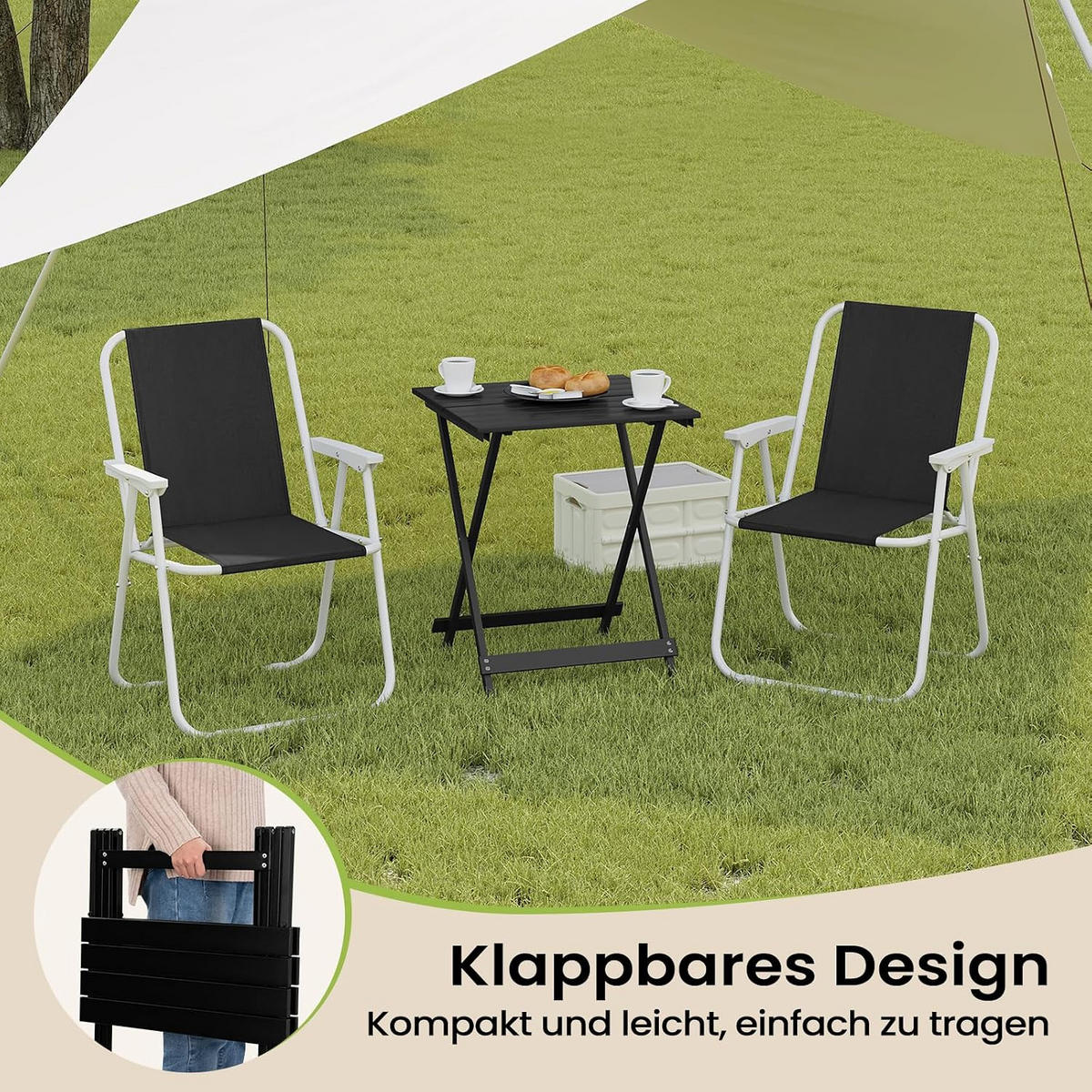 KLAPPTISCH Aluminium 50,5 x 47 x 59,5H cm Schwarz - Schwarz, Metall (47/50.5/59.5cm) - Woltu