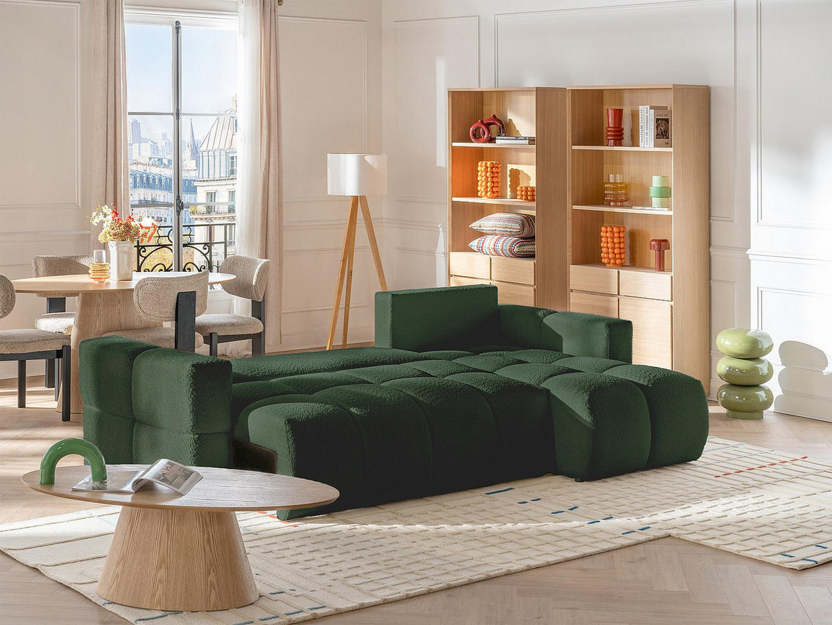 ECKSOFA mit Schlaffunktion - Ecke wechselbar - Bouclé-Stoff - Beige - ISSORO II - Grün, Textil (301/178cm) - Vente-Unique