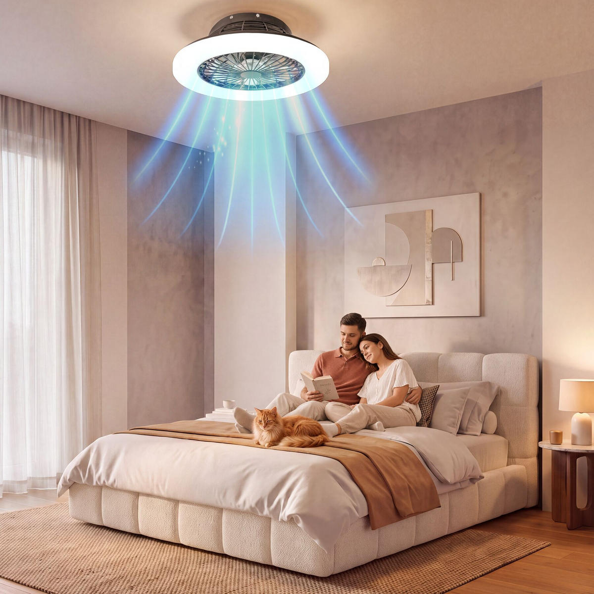 LED DECKENLEUCHTE MIT VENTILATOR Storm, Ø 50 cm, mit Fernbedienung, schwarz - Schwarz, Metall (50/50/17.5cm) - tectake
