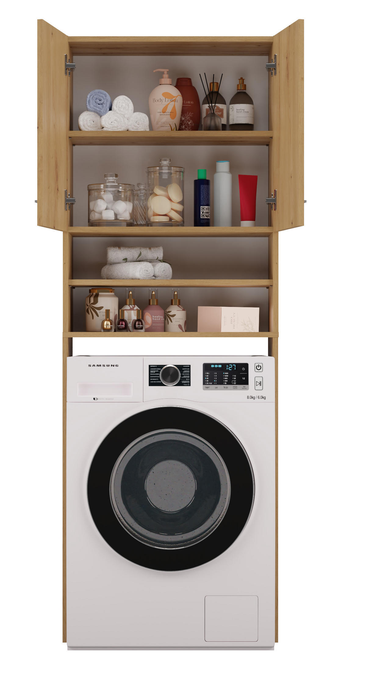 WASCHMASCHINENSCHRANK Überbau mit Regal und Türen - Eiche Artisan, Holzwerkstoff (64/180/30cm) - CDF