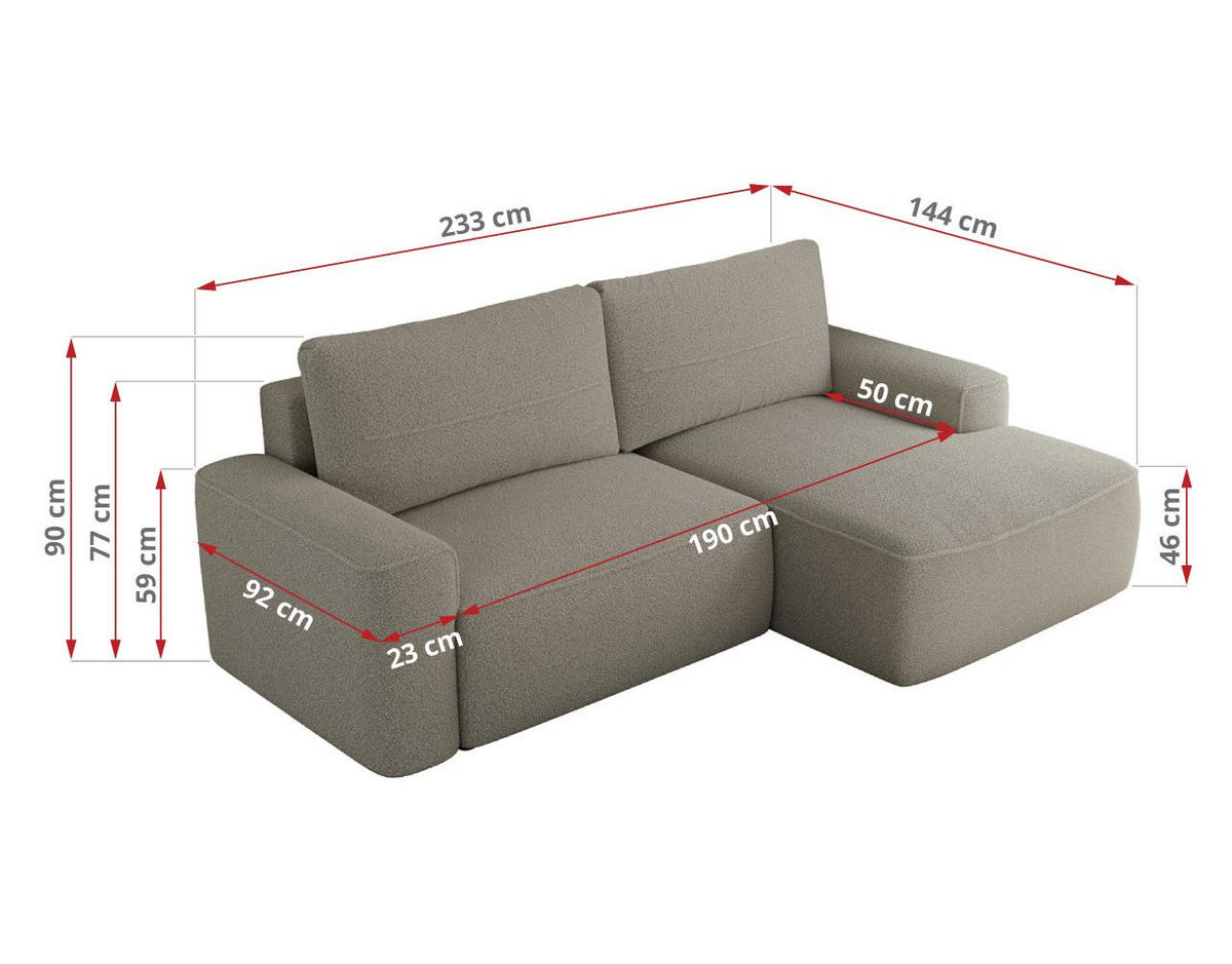 ECKSOFA BELLUNO L Hellgrau Boucle - Links - Hellgrau/Schwarz, Textil (144/233cm) - MKS