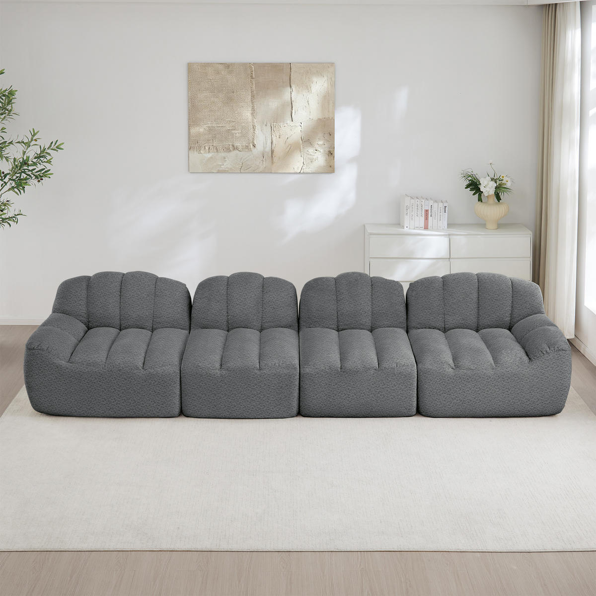 4-SITZER SOFA Granulierte Fleece Grau - Grau, Textil (366/79/104cm) - WISHDOR