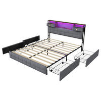 POLSTERBETT 160x200 cm mit 4 Schubladen, LED und USB-/Typ-C-Anschlüsse, Samt in Grau - Grau, Holz (160/200cm) - BRILVERDE