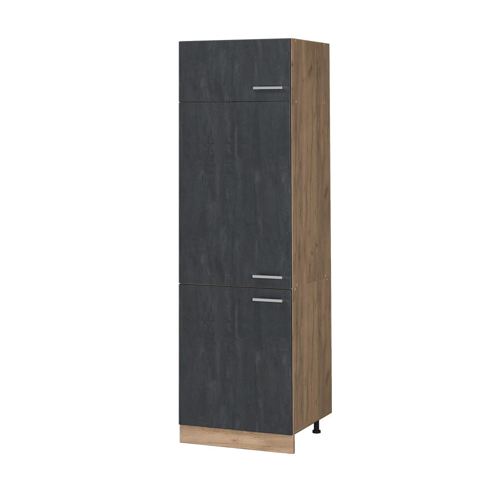 KÜHLUMBAUSCHRANK R-Line Schwarz Beton 60 cm - Honigeiche/Eiche Wotan, Holzwerkstoff (60/206.8/57.2cm) - Vicco