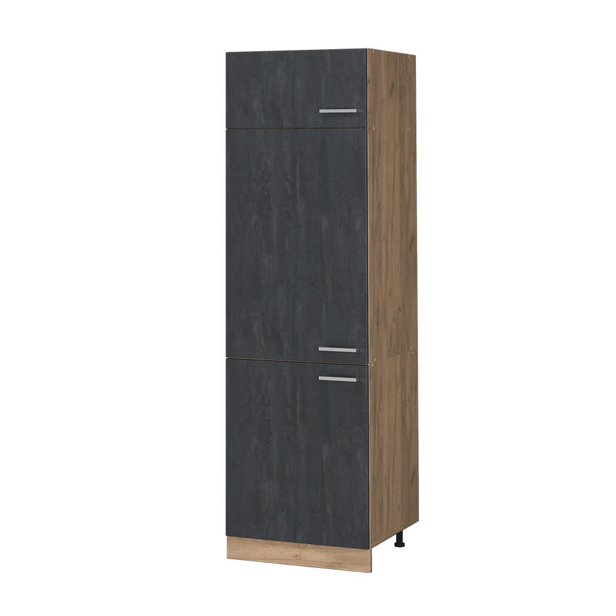 KÜHLUMBAUSCHRANK R-Line Schwarz Beton 60 cm - Honigeiche/Eiche Wotan, Holzwerkstoff (60/206.8/57.2cm) - Vicco
