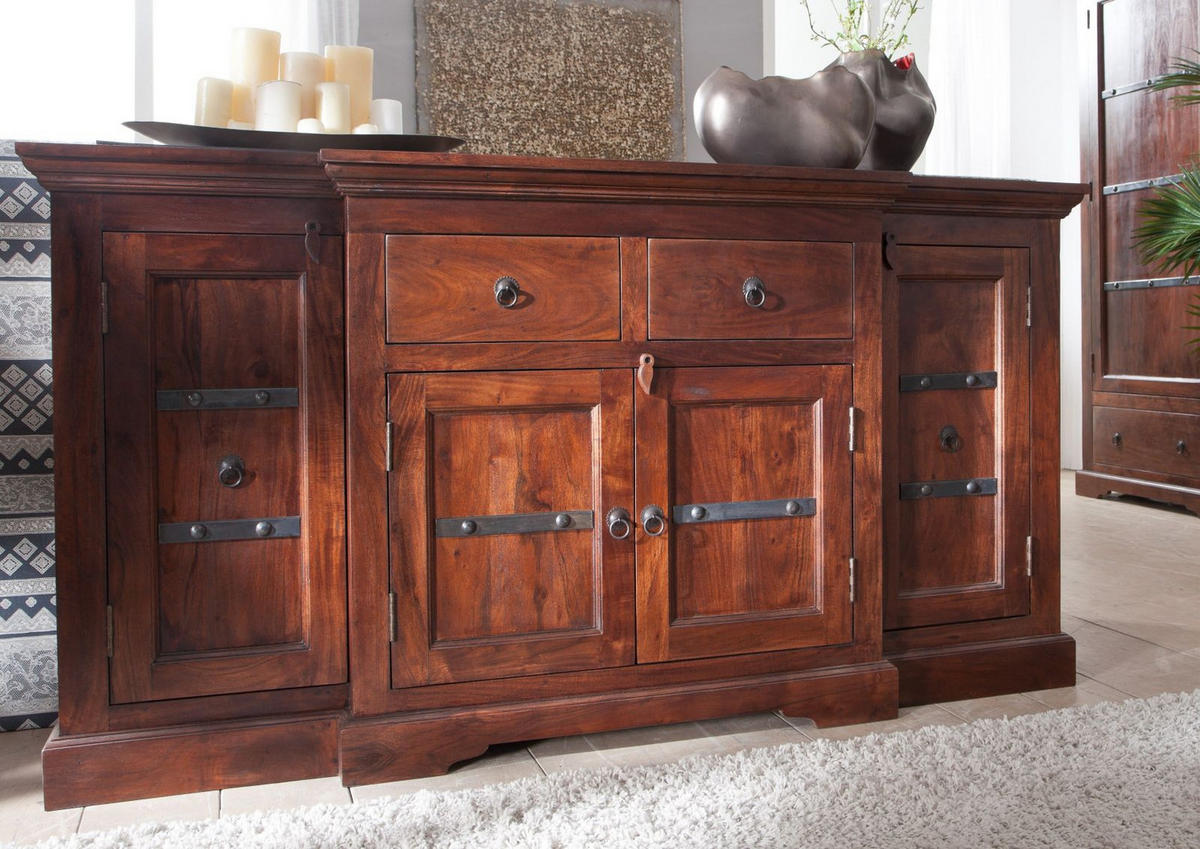 SIDEBOARD Akazie 160x45x85 nougat lackiert OXFORD #902 - Dunkelbraun, Holz (160/85/45cm) - Massivmoebel24