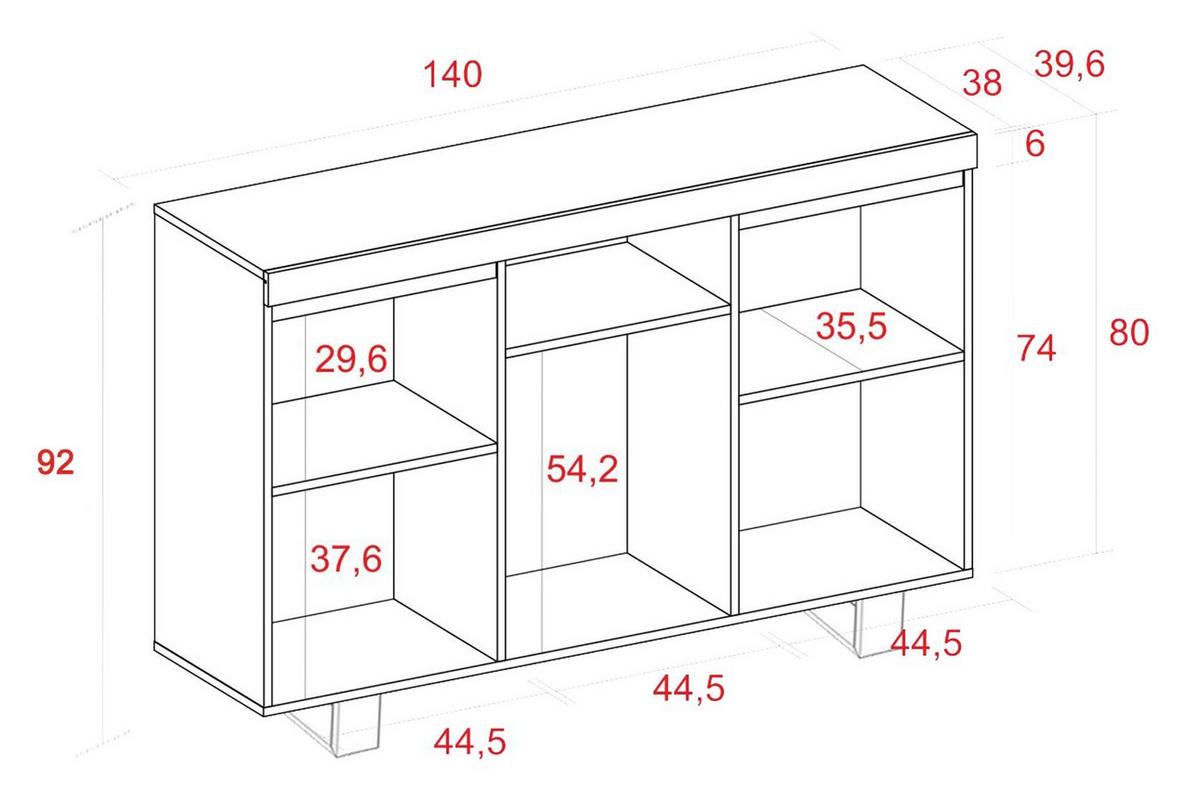 SIDEBOARD eiche/schwarz, 140/40/92cm - Beige/Multicolor, Holzwerkstoff (140/92/40cm) - Skraut Home