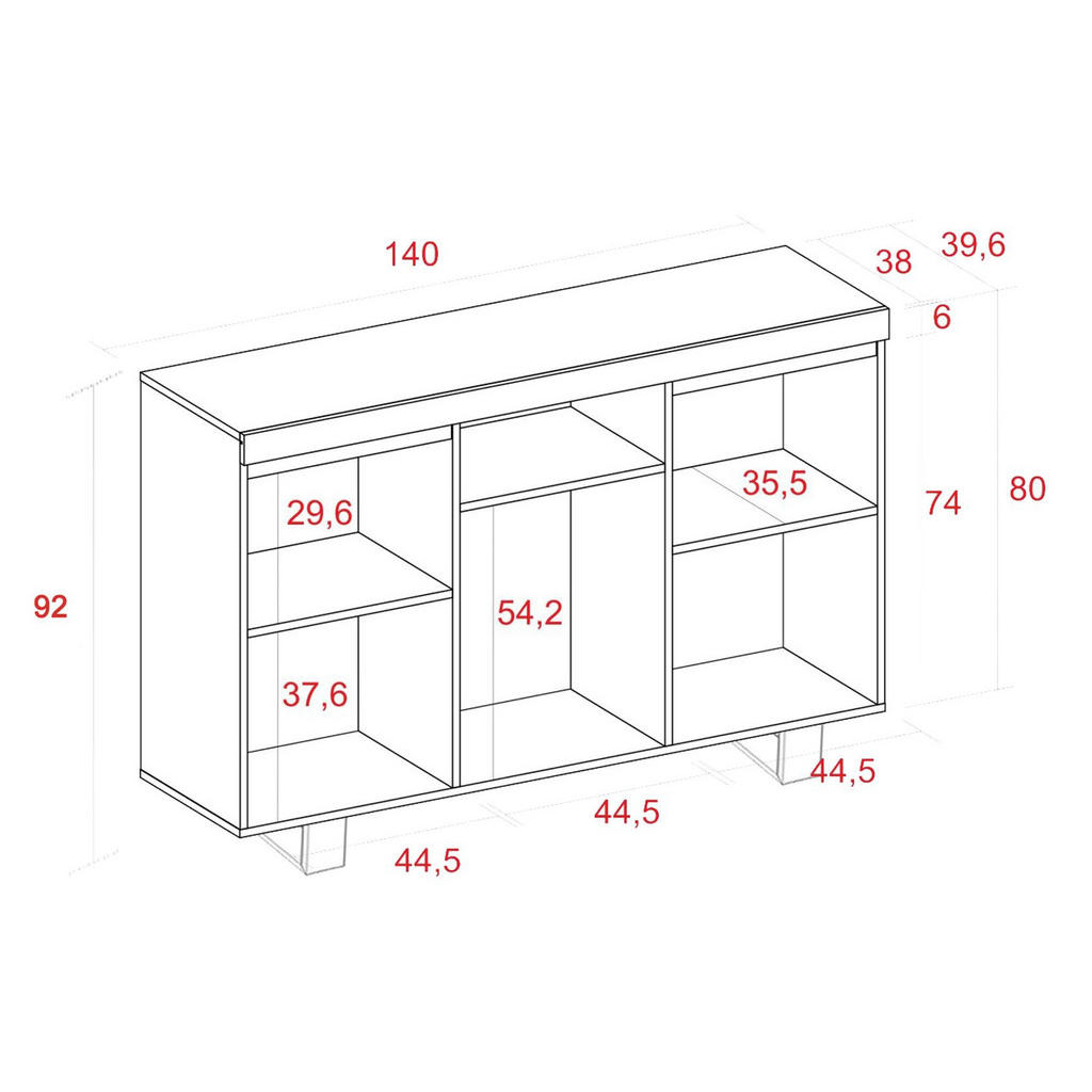 Thumbnail - Skraut Home Sideboard, Mehrfarbig, Holzwerkstoff, Rechteckig, 140x92x40 cm, Wohnzimmer, Kommoden & Sideboards, Sideboard...