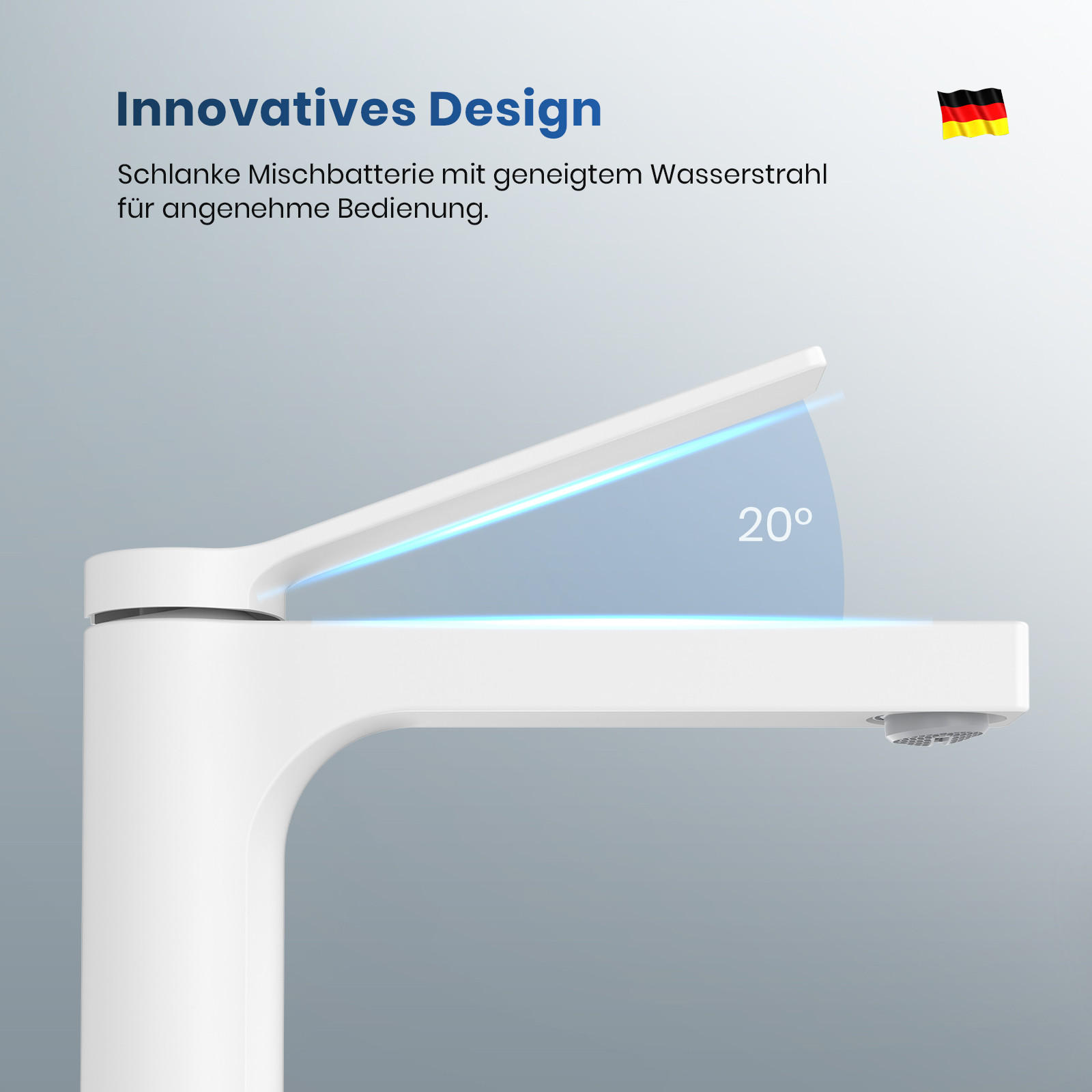 WASCHTISCHARMATUR mit Spulen-Zertifiziertem Filterelement Weiß Matt - Weiß, Metall (17.3/4.6/19.5cm) - EMKE