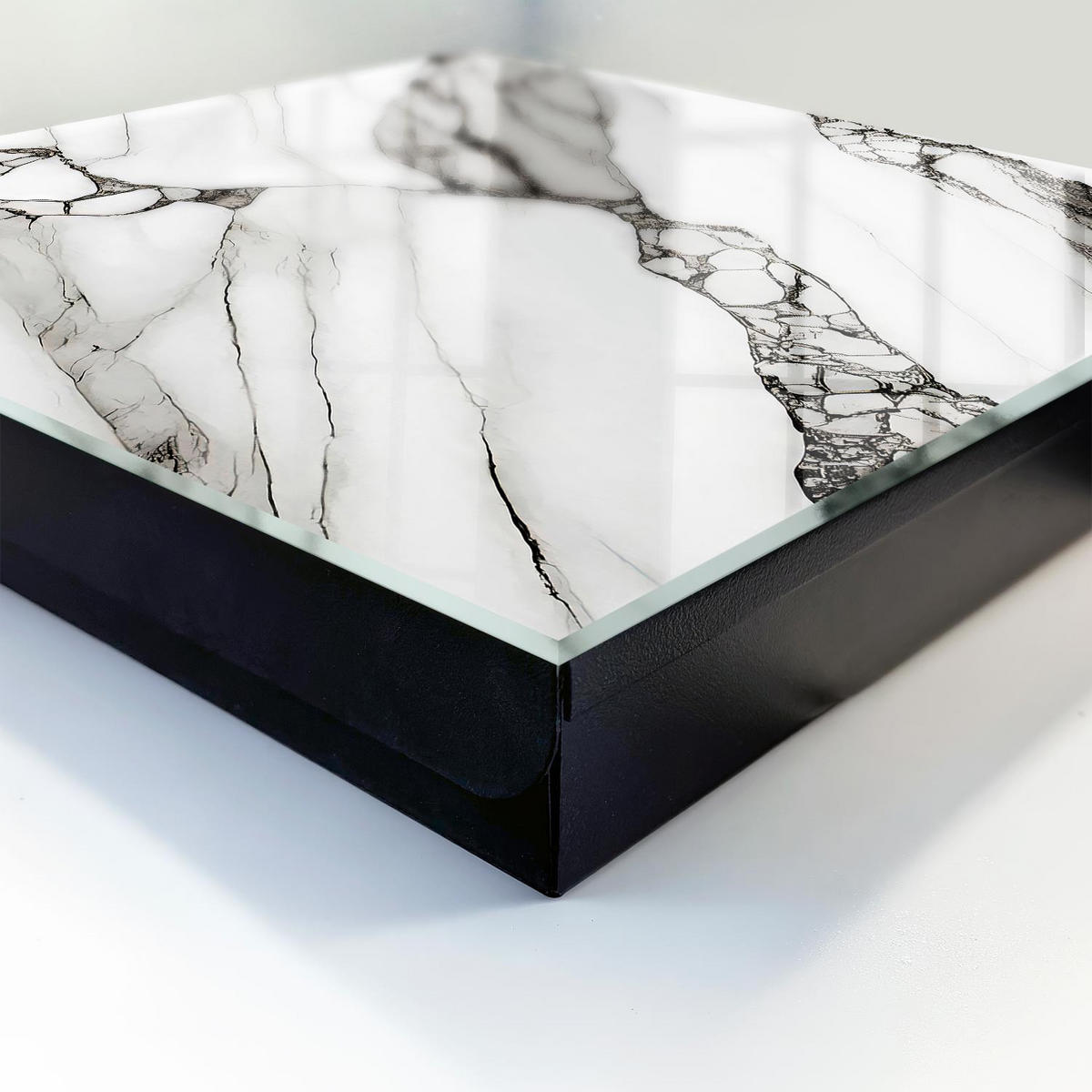 SCHLÜSSELBOX Schwarz 30x30 cm- Türöffnung nach rechts - Marmormuster - Weiß, Metall (30/30/5cm) - TULUP