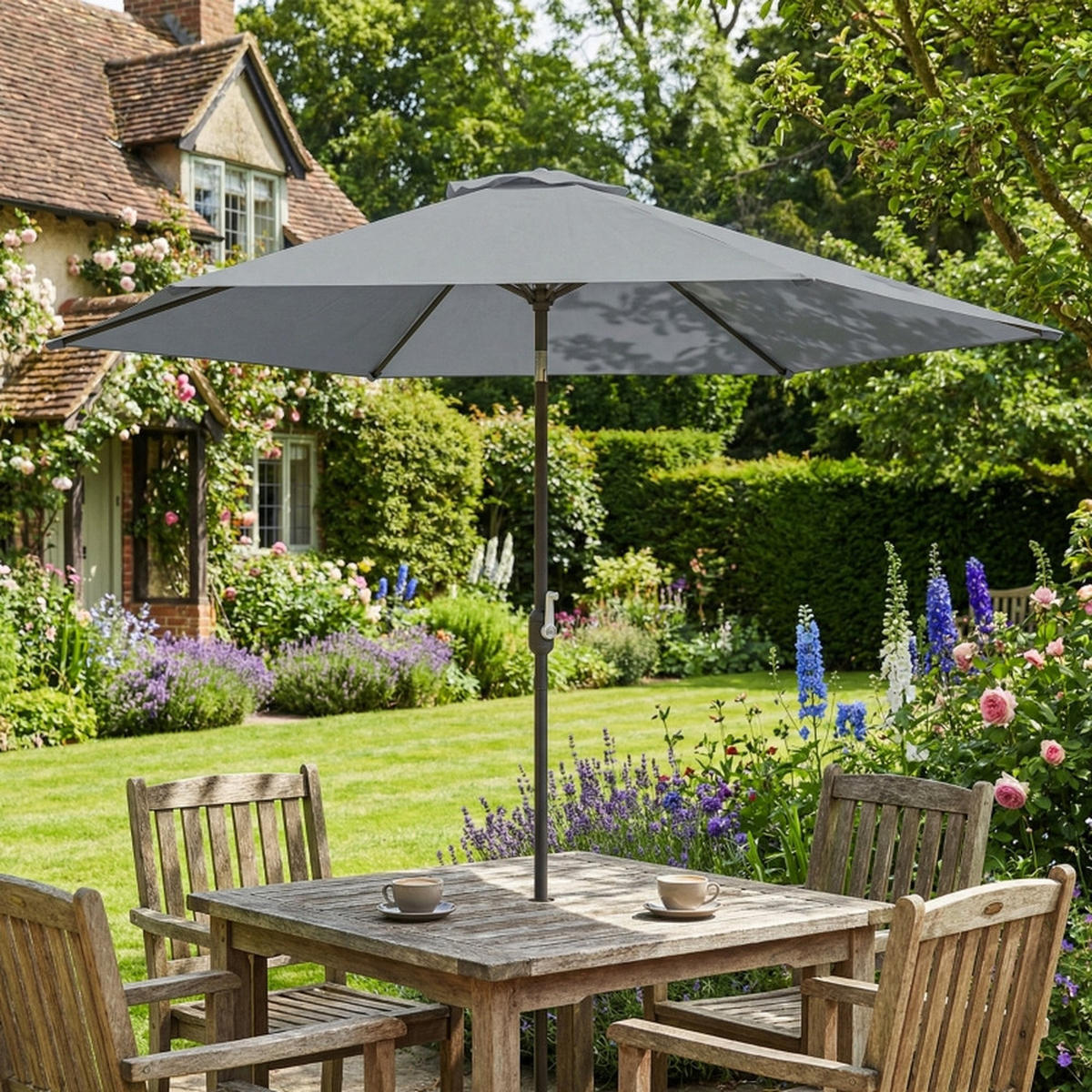 SONNENSCHIRM 3m Mit Kurbel und Neigefunktion - Grau, Textil (295/295cm) - Raelunyi