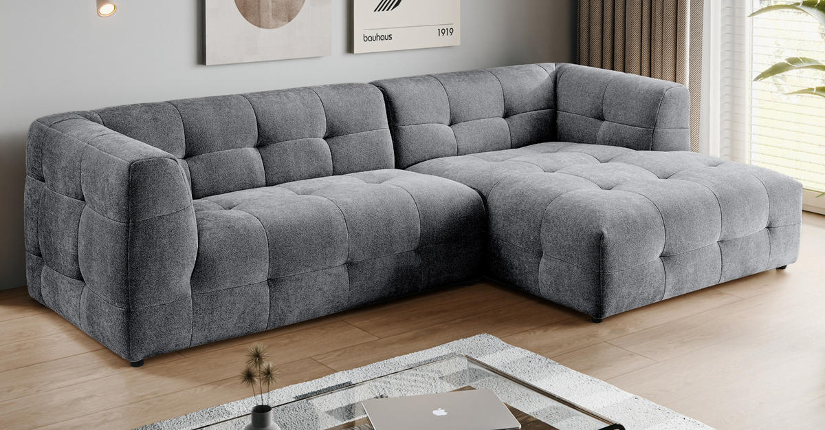 SOFA grau Webstoff 292 x 161 cm, Ecksofa 5-Sitzer, L-Sofa Ottomane rechts - Grau, Holz/Textil (292/161cm) - Inn.Furn