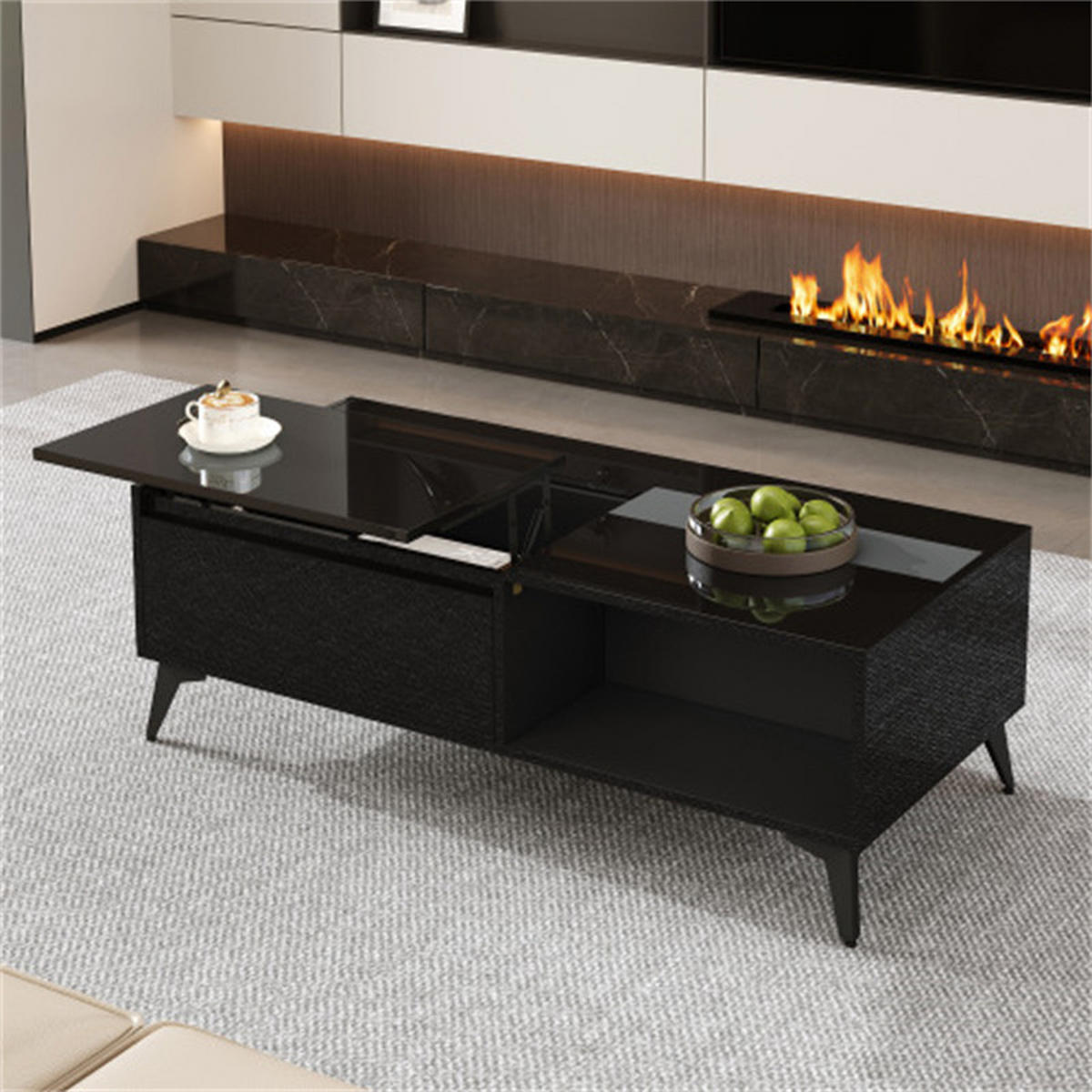 COUCHTISCH multifunktional mit Stauraum, Schwarz, 110x50x48 cm - Schwarz, Holzwerkstoff (50/110/48cm) - Blomus