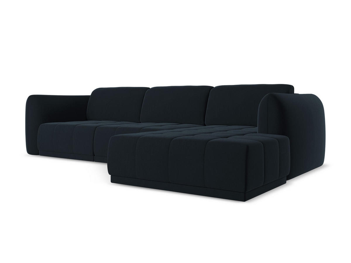 ECKSOFA Rechts Samt Stoff Blau - Blau/Schwarz, Kunststoff/Textil (290/170cm) - Makamii