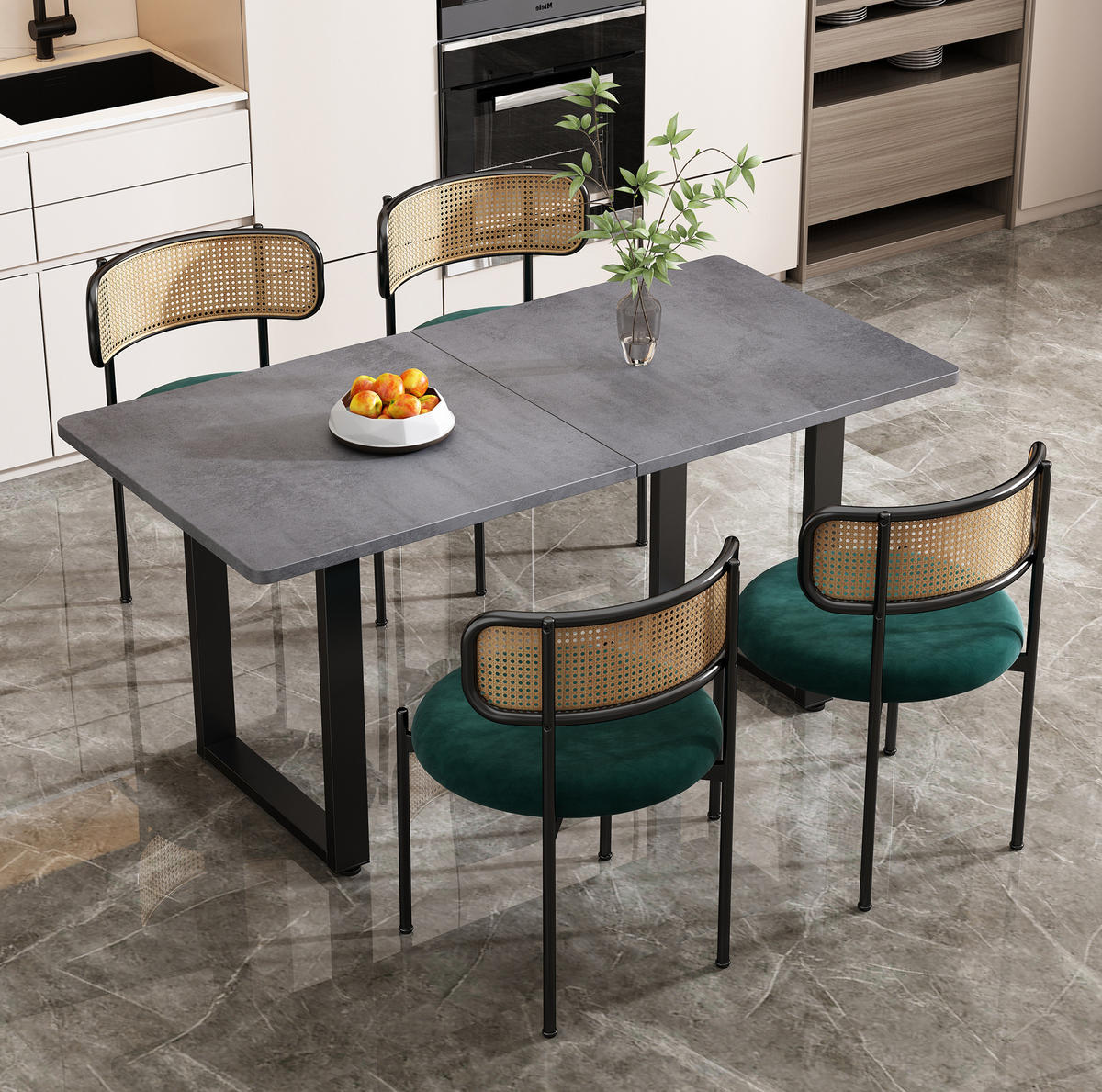 ESSZIMMERSTUHL 4er-Set mit Rattan-Rückenlehne Samt Green - Grün, Metall (40/75/45.2cm) - Meubliv