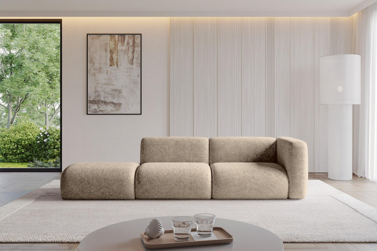 SOFA Ottomane Rechts MIRA-S3 296x89x70 Braun Velours - Schwarz/Braun, Holzwerkstoff/Kunststoff (296/70/89cm) - ALTDECOR