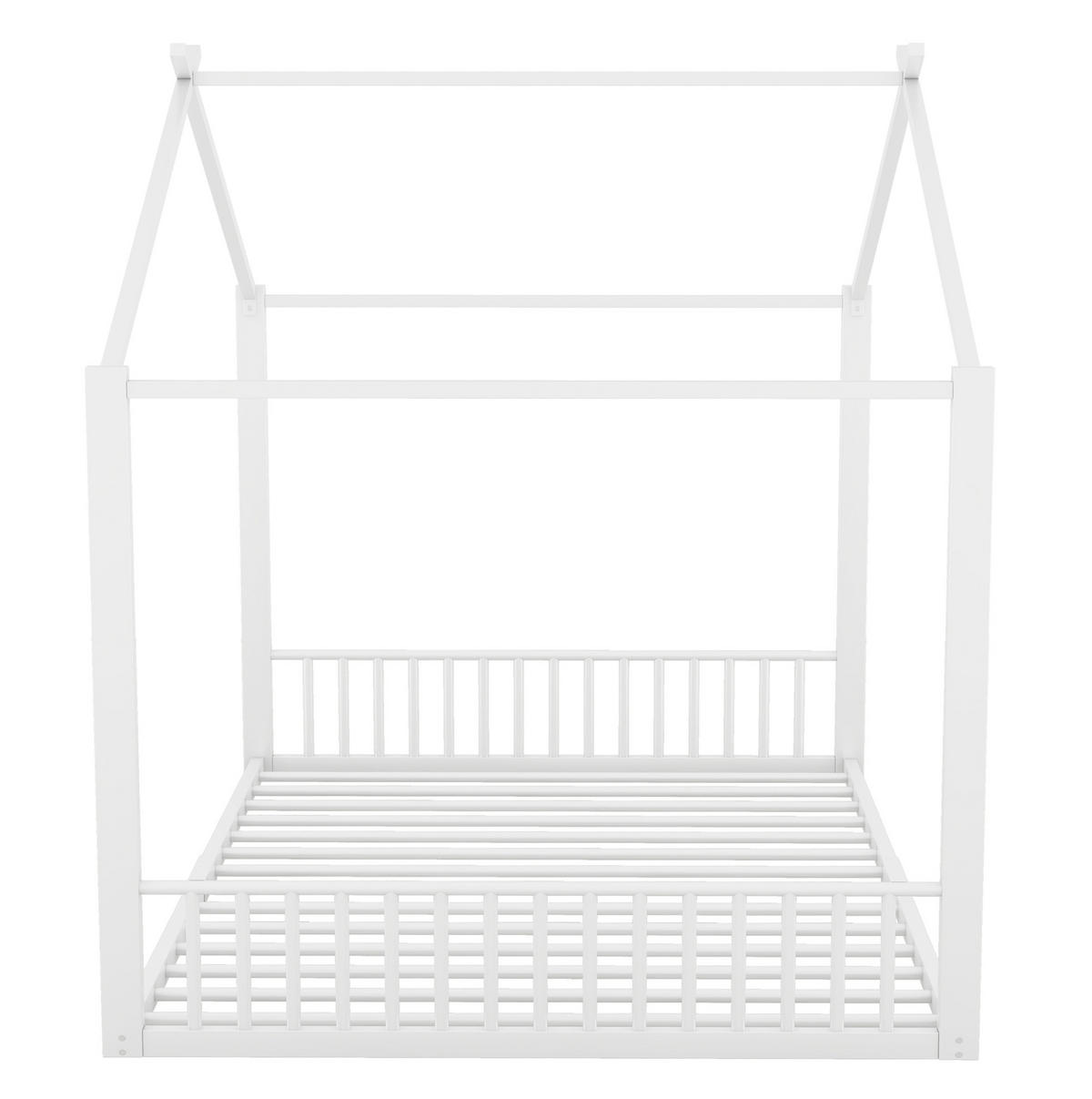 HAUSBETT 140/200 cm aus Metall in Weiß, Hausform, ohne Matratze - Weiß, Metall (140/200cm) - OKMYHOME