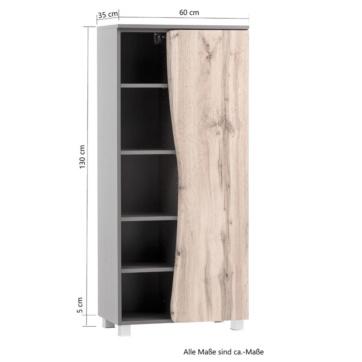 MIDISCHRANK Kahla-03 - Braun/Grau, Holzwerkstoff (60/130/35cm) - Lomado