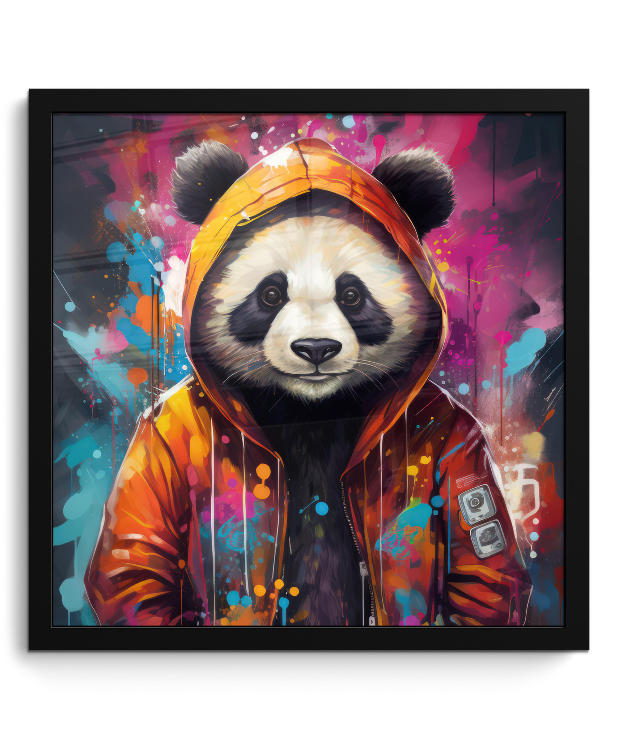 POSTER MIT RAHMEN Panda - Jacke - Graffiti - Orange 40x40 cm - Orange, Papier (40/40cm) - MuchoWow