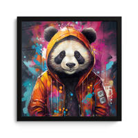 POSTER MIT RAHMEN Panda - Jacke - Graffiti - Orange 40x40 cm - Orange, Papier (40/40cm) - MuchoWow