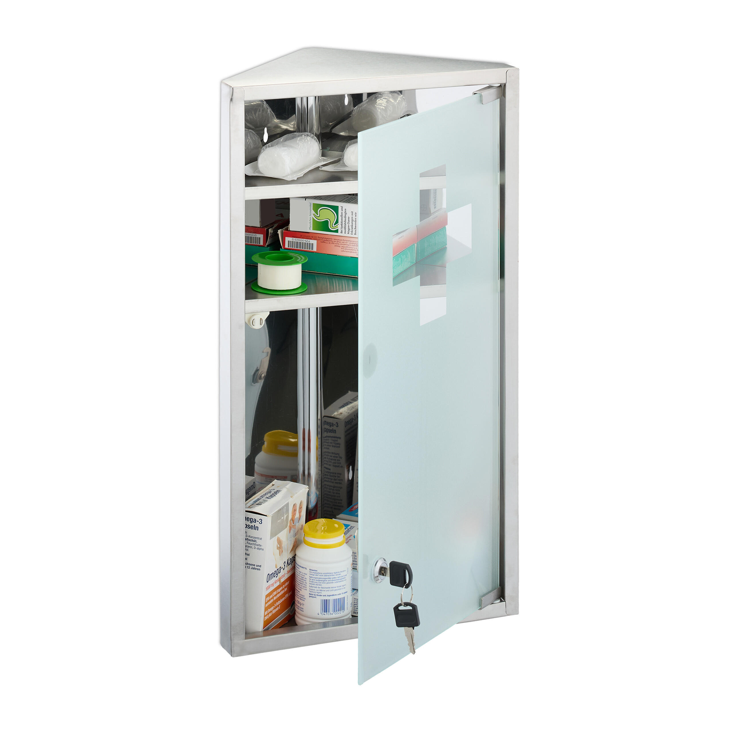 MEDIZINSCHRANK - Silberfarben, Glas/Metall (30/56/18cm) - Relaxdays