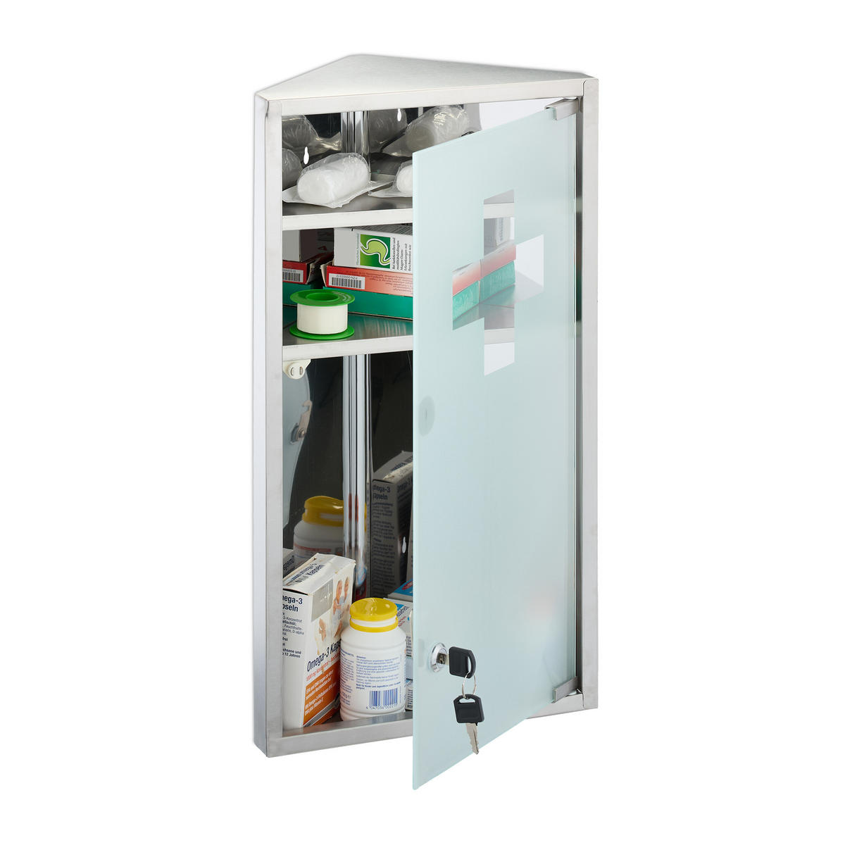 MEDIZINSCHRANK - Silberfarben, Glas/Metall (30/56/18cm) - Relaxdays