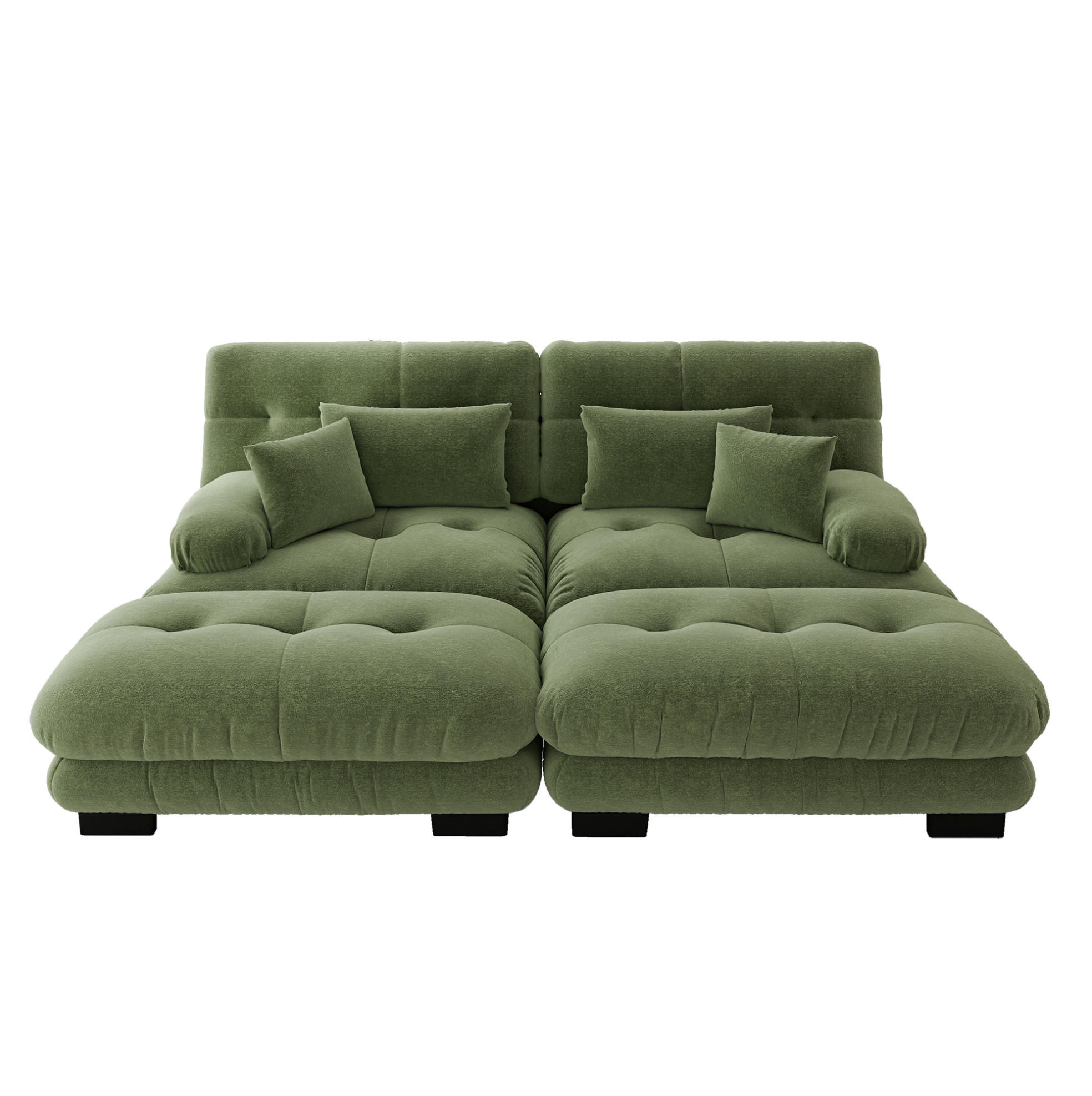 ECKSOFA mit modularem Design, 2 Ottomane und Zierkissen, Chenille, Grün - Grün, Textil (220/145cm) - Redom
