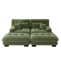 ECKSOFA mit modularem Design, 2 Ottomane und Zierkissen, Chenille, Grün - Grün, Textil (220/145cm) - Redom