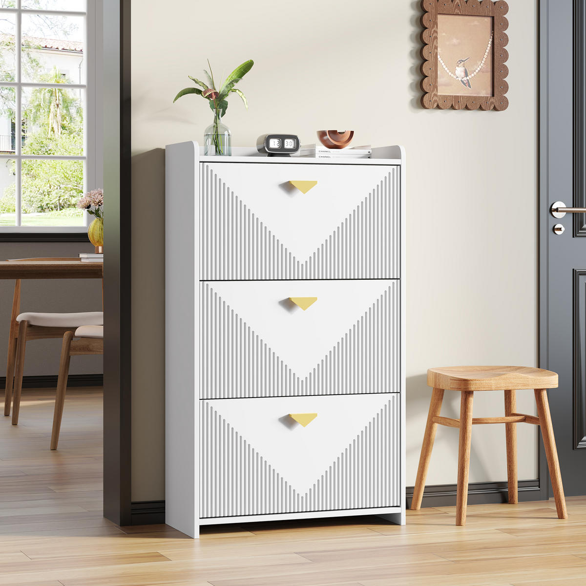 SCHUHSCHRANK aus MDF 70x30x120cm in Weiß mit 3 Klapptüren - Weiß, Holzwerkstoff (70/120/30cm) - Modfu