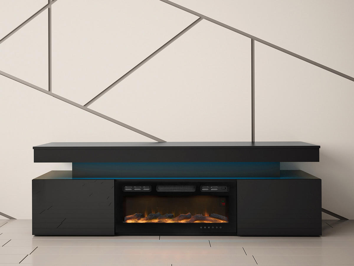 TV-LOWBOARD EF 2D Glossa mit Kamin - Schwarz, Holzwerkstoff/Kunststoff (190/59/41cm) - MIRJAN24