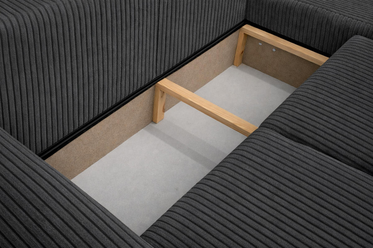 ECKSOFA Mit Schlaffunktion Und Bettkasten, Sofa L-Form Bingo L, Cordstoff Poso, Grau, Rechts - Grau, Holz (250/142cm) - Kaiser Möbel