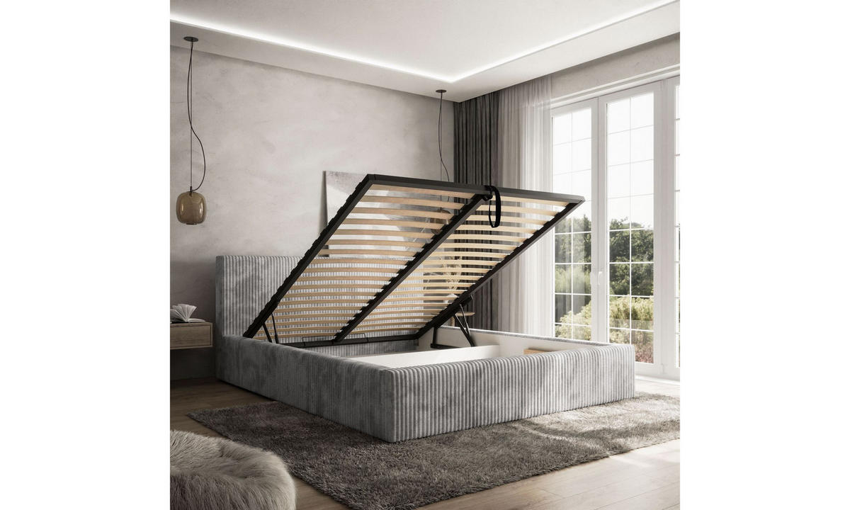 POLSTERBETT TILIA 140x200 cm Tilia 86, 34 Holzlatten, Kopfteil 95 cm - Hellgrau, Textil (140/200cm) - Lookway
